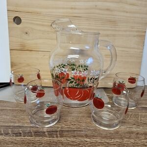 Vintage 50s Glass Pitcher and 4 Juice Glasses